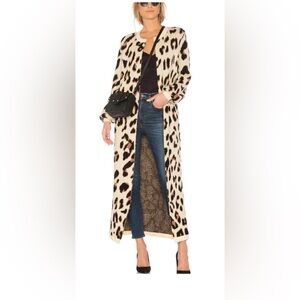 Lovers + Friends Leopard Print Duster Cardigan Lurex Longline Sweater L